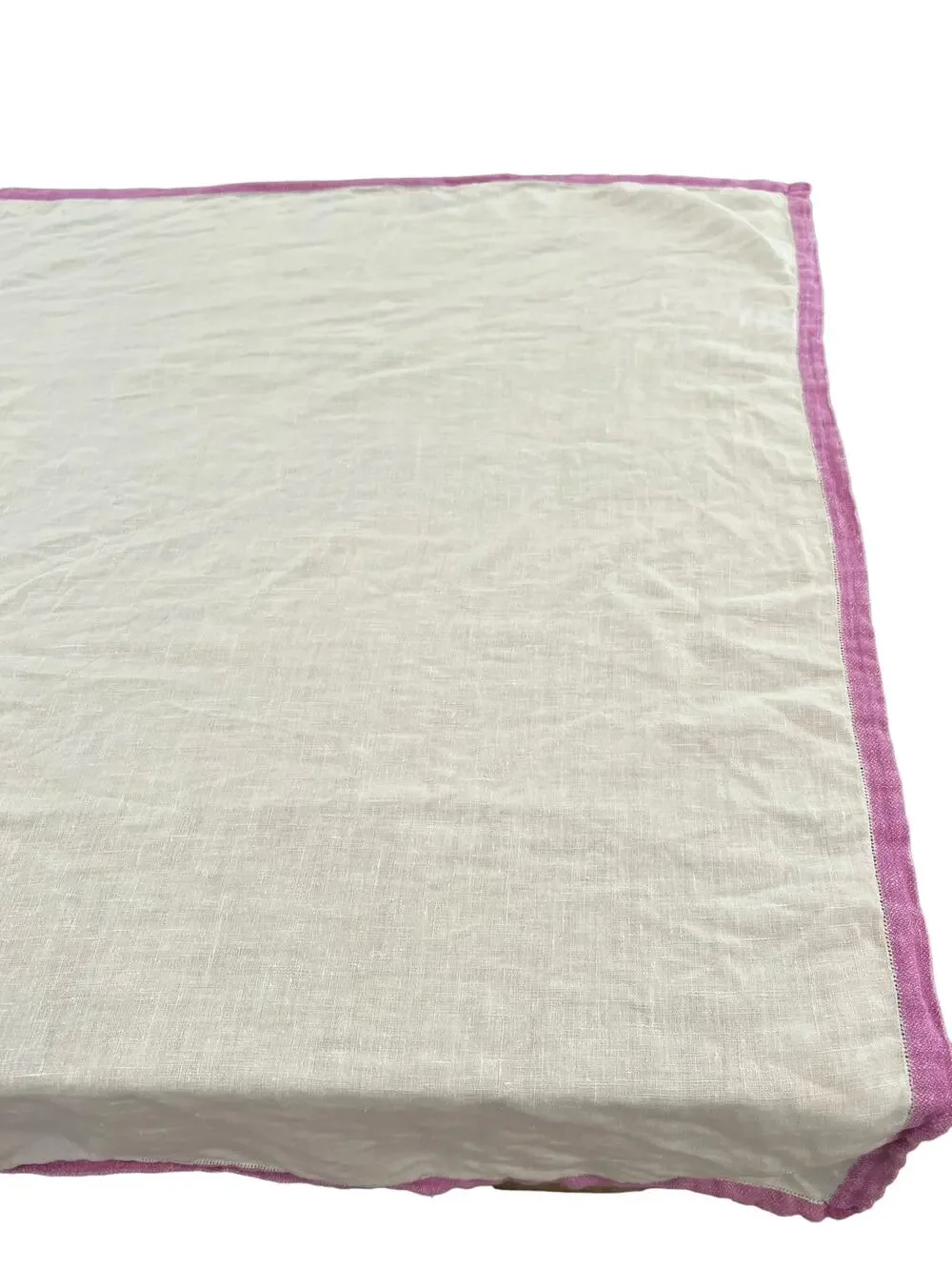 Vintage Hemstitch Square Tablecloth White Lilac Trim